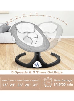Beauenty Portable Electric Bluetooth Infants Baby Swing With Music, 3 Timer Settings, Tray, Remote Control And Mosquito Net - Grey  - Image 3