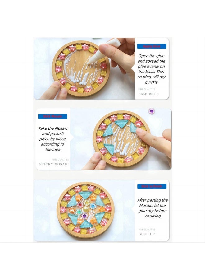 Mordely Mosaic Tiles DIY Kit Cup Mat Mosaic Crafts Materials Pack with Mosaic Bulk and Bamboo Base for Colorful Decoration - Image 4