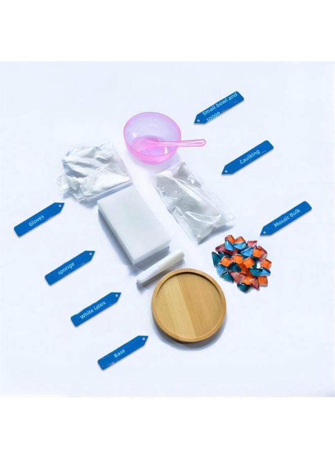 Mordely Mosaic Tiles DIY Kit Cup Mat Mosaic Crafts Materials Pack with Mosaic Bulk and Bamboo Base for Colorful Decoration - Image 3