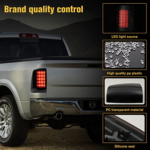 LitMiRaCle Smoke Lens Tail Light Compatible with Dodge RAM 1500 2009-2018, Brake Light Compatible with Dodge RAM 2500 3500 2010-2018 𝙁𝙖𝙘𝙩𝙤𝙧𝙮 𝙃𝙖𝙡𝙤𝙜𝙚𝙣 Taillight Models - Image 5