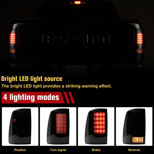 LitMiRaCle Smoke Lens Tail Light Compatible with Dodge RAM 1500 2009-2018, Brake Light Compatible with Dodge RAM 2500 3500 2010-2018 𝙁𝙖𝙘𝙩𝙤𝙧𝙮 𝙃𝙖𝙡𝙤𝙜𝙚𝙣 Taillight Models - Image 3