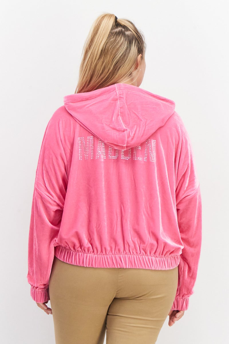 STEVE MADDEN Women Myla Rhinestone Velvet Sweatshirt, Pink - Image 3