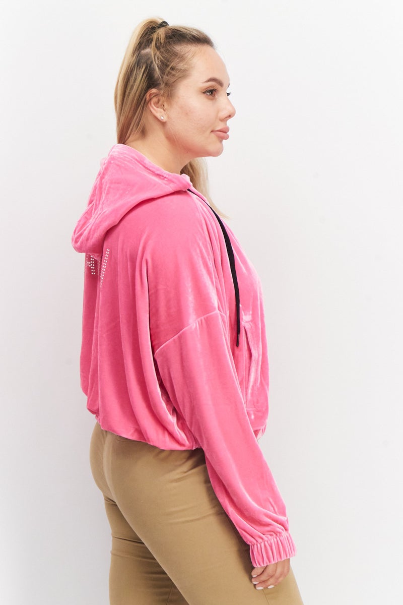 STEVE MADDEN Women Myla Rhinestone Velvet Sweatshirt, Pink - Image 2
