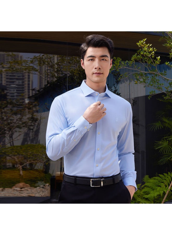 Ouding First Class Mulberry Silk Jin Yu Blue High Elastic Long Sleeve Shirt Men Spring Shirt Jin Yu Blue 44 - Image 4