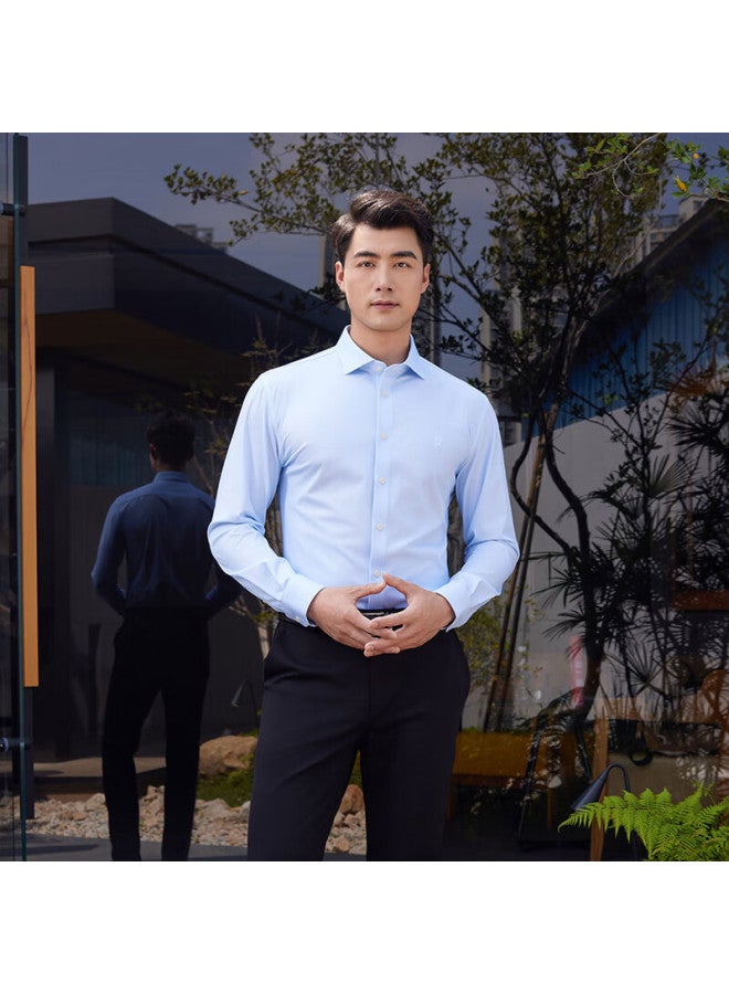 Ouding First Class Mulberry Silk Jin Yu Blue High Elastic Long Sleeve Shirt Men Spring Shirt Jin Yu Blue 44 - Image 5