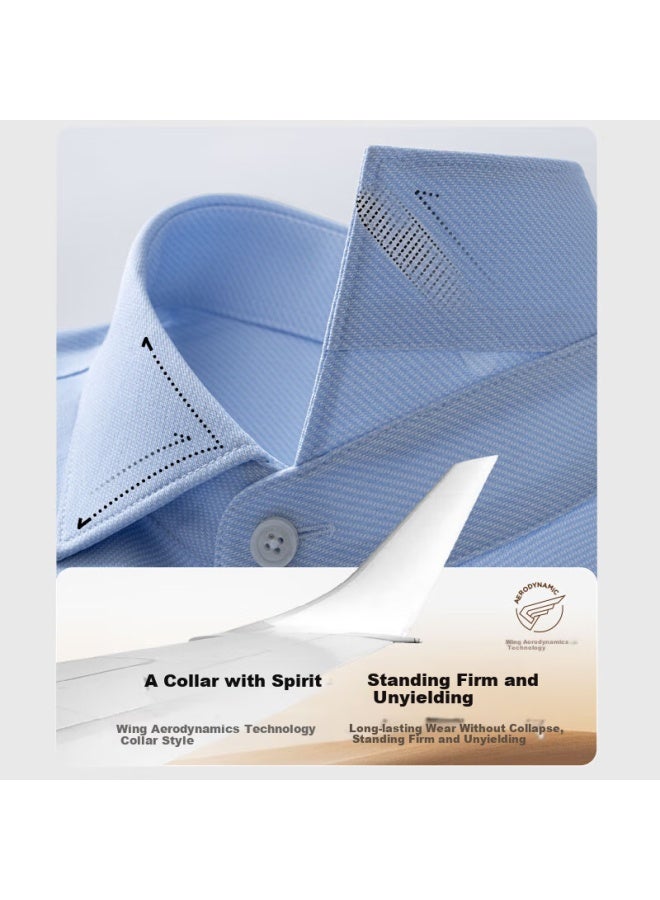 Ouding First Class Mulberry Silk Jin Yu Blue High Elastic Long Sleeve Shirt Men Spring Shirt Jin Yu Blue 44 - Image 2