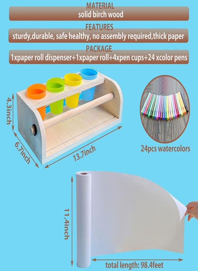 XDONEF Wooden Tabletop Paper Roll Dispenser with Paper Roll 11.4inx98.4ft and Pencil Cups Craft Paper Roll Holder Art Paper Roll Dispenser for Kids Desktop Easel for Drawing - Image 4