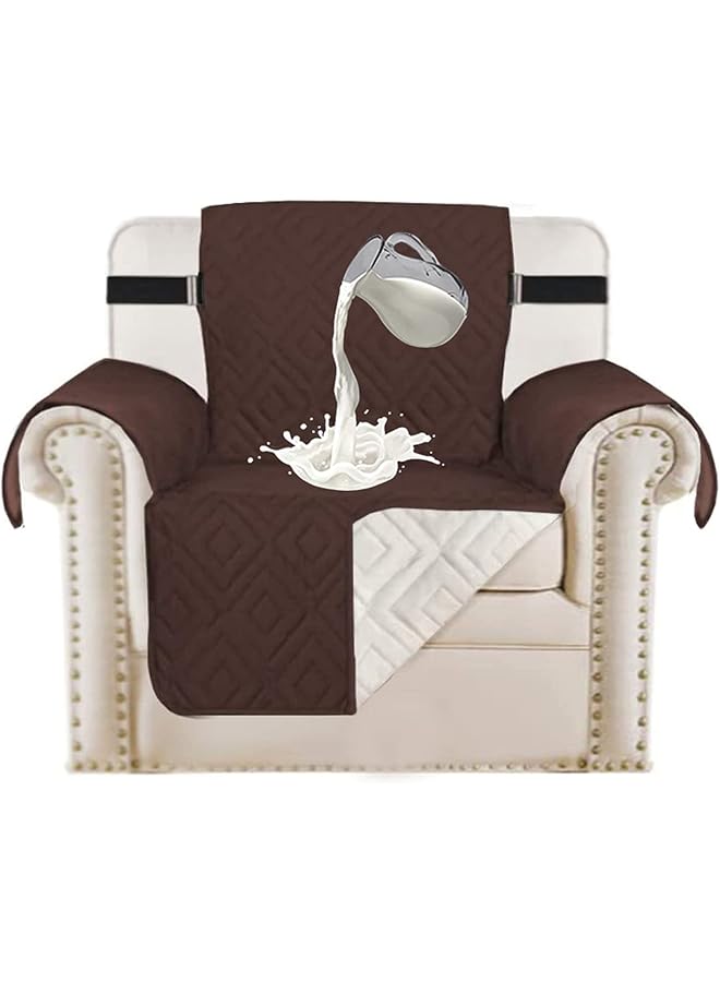 The Bros Quilted Sofa Cover Reversible Sofa Protector 1,2,3 Seater Armchair Cover with Adjustable Elastic Straps (Brown,1-seater) - Image 1