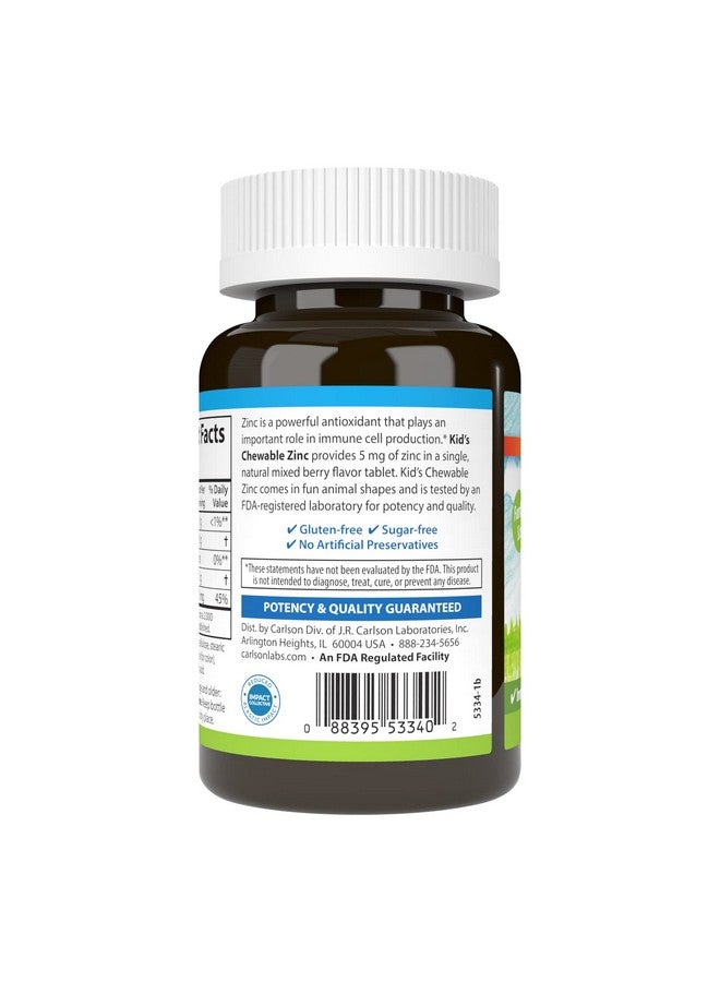 Carlson - Kid's Chewable Zinc, 5 mg, Health Support, Natural Mixed Berry Flavor, 160 Tablets - Image 3