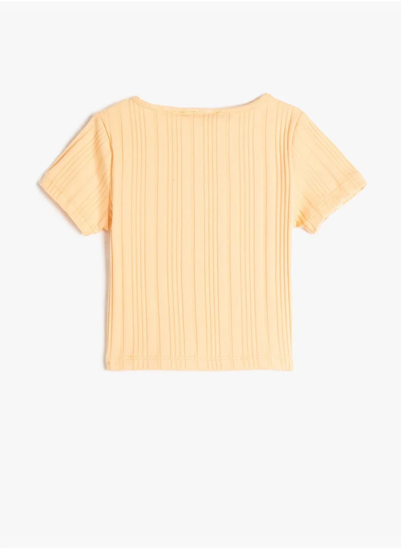 كوتون Basic Crop T-Shirt Short Sleeve Crew Neck Ribbed