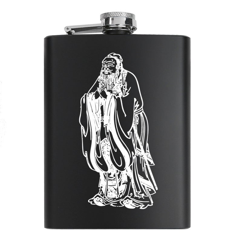 8 oz black stainless steel hip flask bottle celebrity idol souvenir gift elvis lennon jackson guevara Confucius 2 
