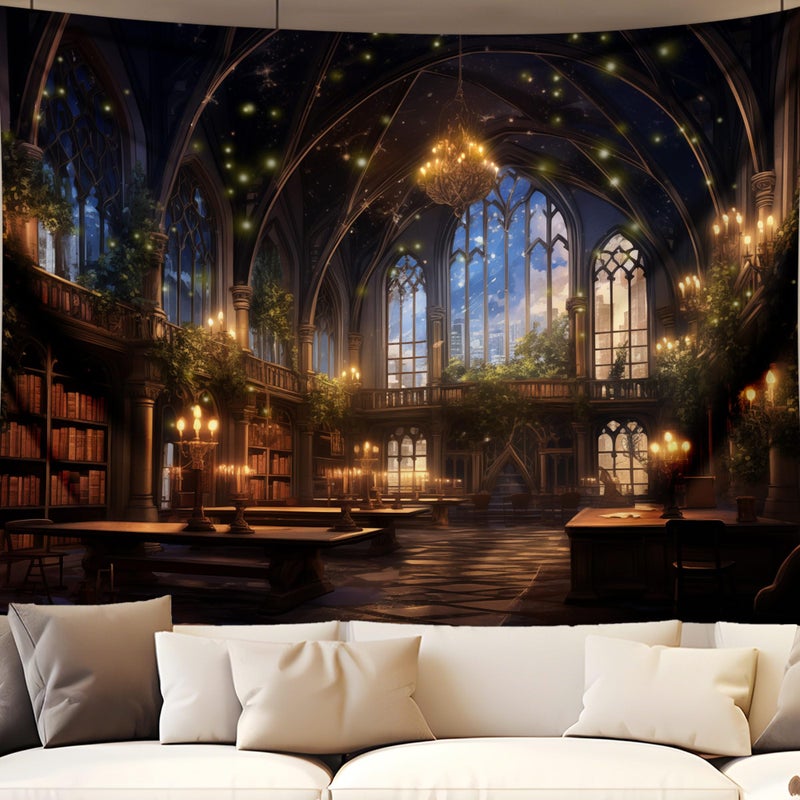 QGHOT Fantasy Library Tapestry Wall Hanging Magic School Bookshelf Backdrop Fairy Tale Library Tapestries for Teens Bedroom Living Room Dorm Decor 78.7L x 104W - Image 1