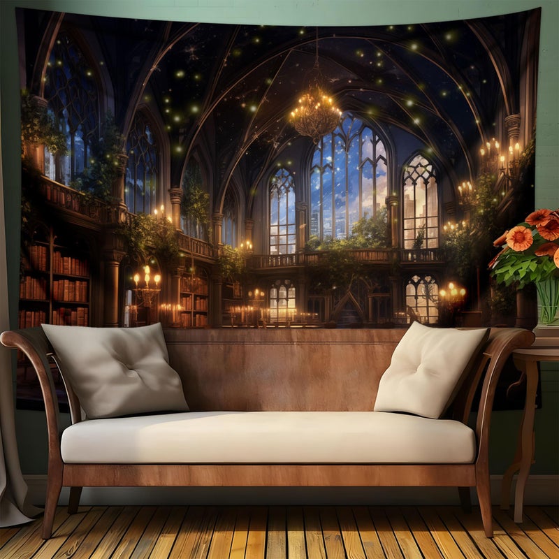 QGHOT Fantasy Library Tapestry Wall Hanging Magic School Bookshelf Backdrop Fairy Tale Library Tapestries for Teens Bedroom Living Room Dorm Decor 78.7L x 104W - Image 3