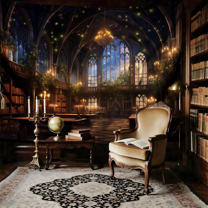 QGHOT Fantasy Library Tapestry Wall Hanging Magic School Bookshelf Backdrop Fairy Tale Library Tapestries for Teens Bedroom Living Room Dorm Decor 78.7L x 104W - Image 4
