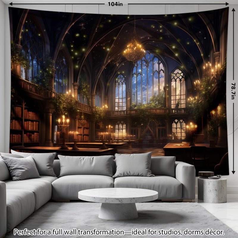 QGHOT Fantasy Library Tapestry Wall Hanging Magic School Bookshelf Backdrop Fairy Tale Library Tapestries for Teens Bedroom Living Room Dorm Decor 78.7L x 104W - Image 5