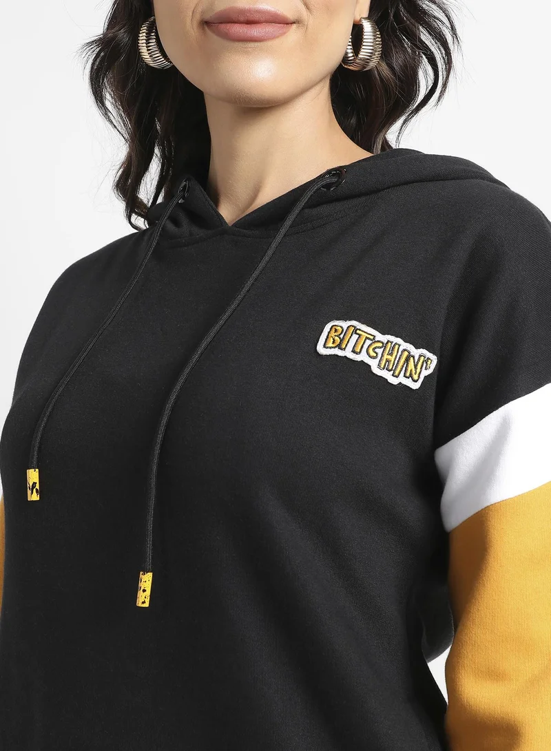 Campus Sutra Women's Multicolour Boxy Colourblock Hoodie With Ribbed Hem
