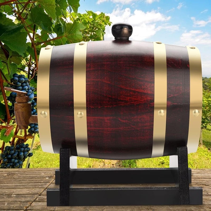 كلاراكو برميل نبيذ سعة 1.5 لتر مع حامل نبيذ، برميل نبيذ أحمر عتيق من خشب البلوط الفاخر، أثاث بار منزلي، موزع براميل خشبية لتخزين الويسكي والبيرة والنبيذ والبوربون والتكيلا والروم والصلصة الحارة، اصنعها بنفسك حسب ذوقك - Image 3