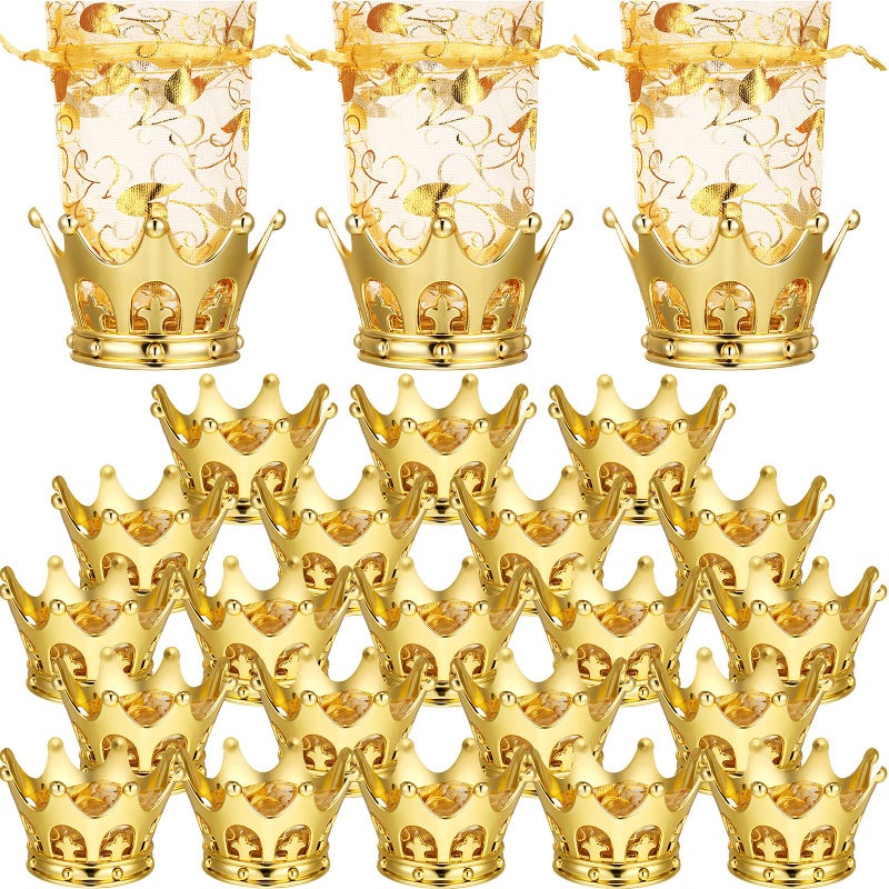 Jetec Gold Fillable Crown Goblet with Pouch for Candy Chocolate Cake Dessert Storage Decoration for Wedding Birthday Party36 Pieces 
