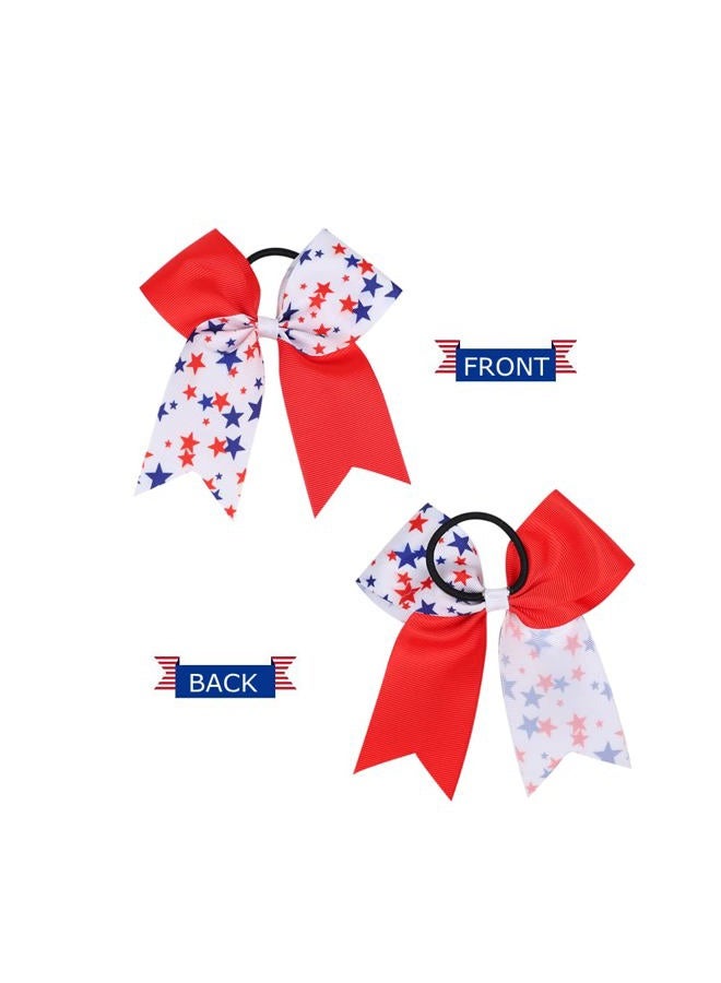Nishine 4 pcs 8inch Girls American Flag Glitter Ribbon Cheer Hair Bows 4th of July Independence Day Ponytail Holder Hair Ties (Type B-6 pcs)  - Image 3