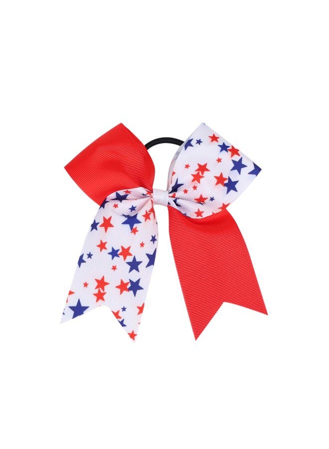 Nishine 4 pcs 8inch Girls American Flag Glitter Ribbon Cheer Hair Bows 4th of July Independence Day Ponytail Holder Hair Ties (Type B-6 pcs)  - Image 5