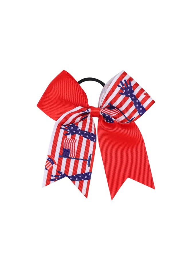 Nishine 4 pcs 8inch Girls American Flag Glitter Ribbon Cheer Hair Bows 4th of July Independence Day Ponytail Holder Hair Ties (Type B-6 pcs)  - Image 4