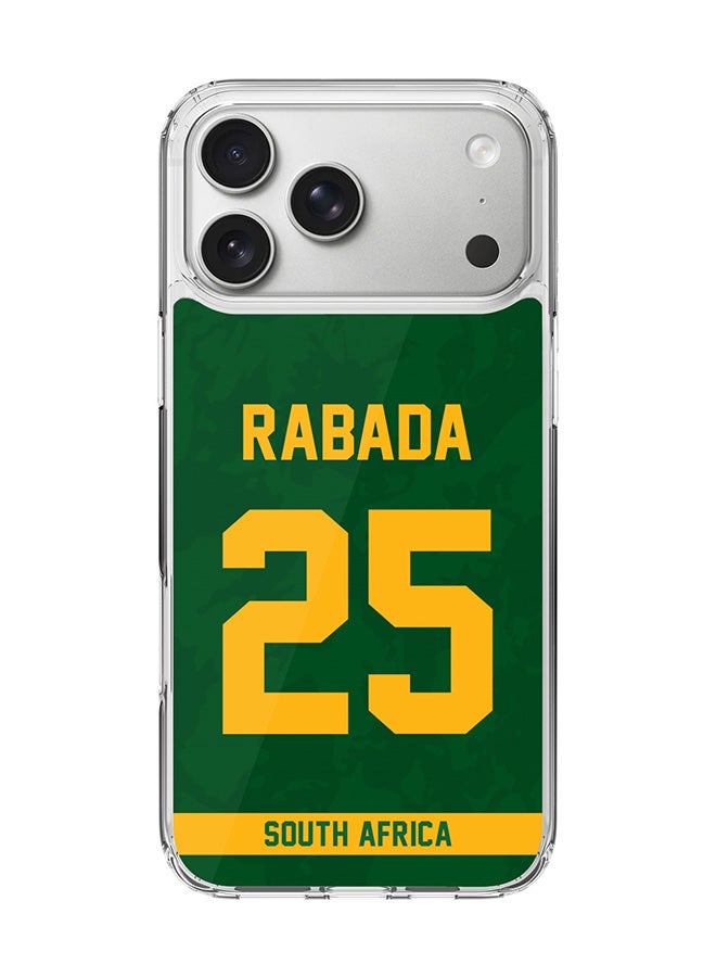 Stylizedd Classic Clear MagSafe Case for iPhone 17 Pro Max , Hybrid Soft Case Flexible Edges Anti Drop TPU PC Gel Thin Transparent Cover [ Designed for iPhone 17 Pro Max ] - Team South Africa Kagiso Rabada, Jersey No 25