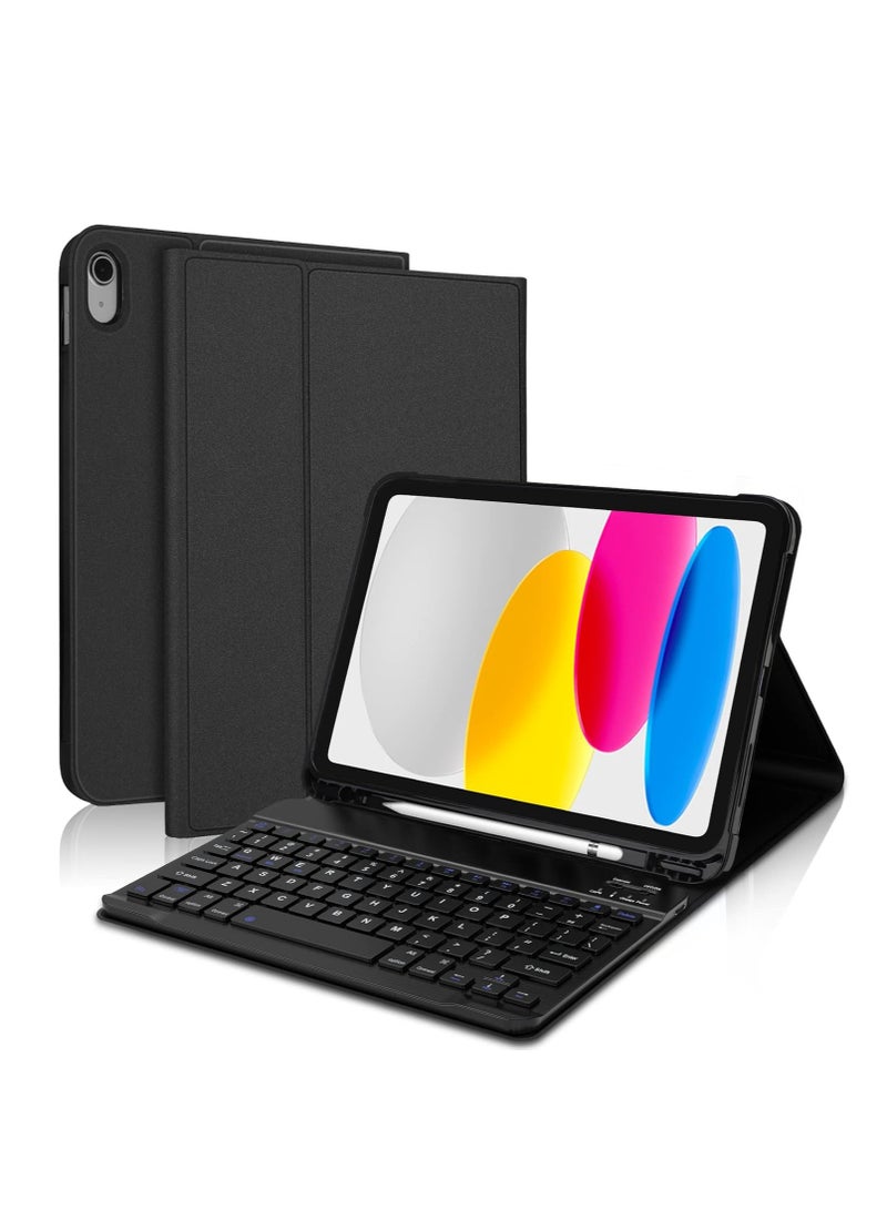 إم اتش ام حافظة كيبورد لجهاز ايباد الجيل العاشر 10.9 انش 2022 بلوتوث قابلة للفصل غطاء قابل للطي مع حامل قلم لاعادة الشحن الجديد اسود - Image 4