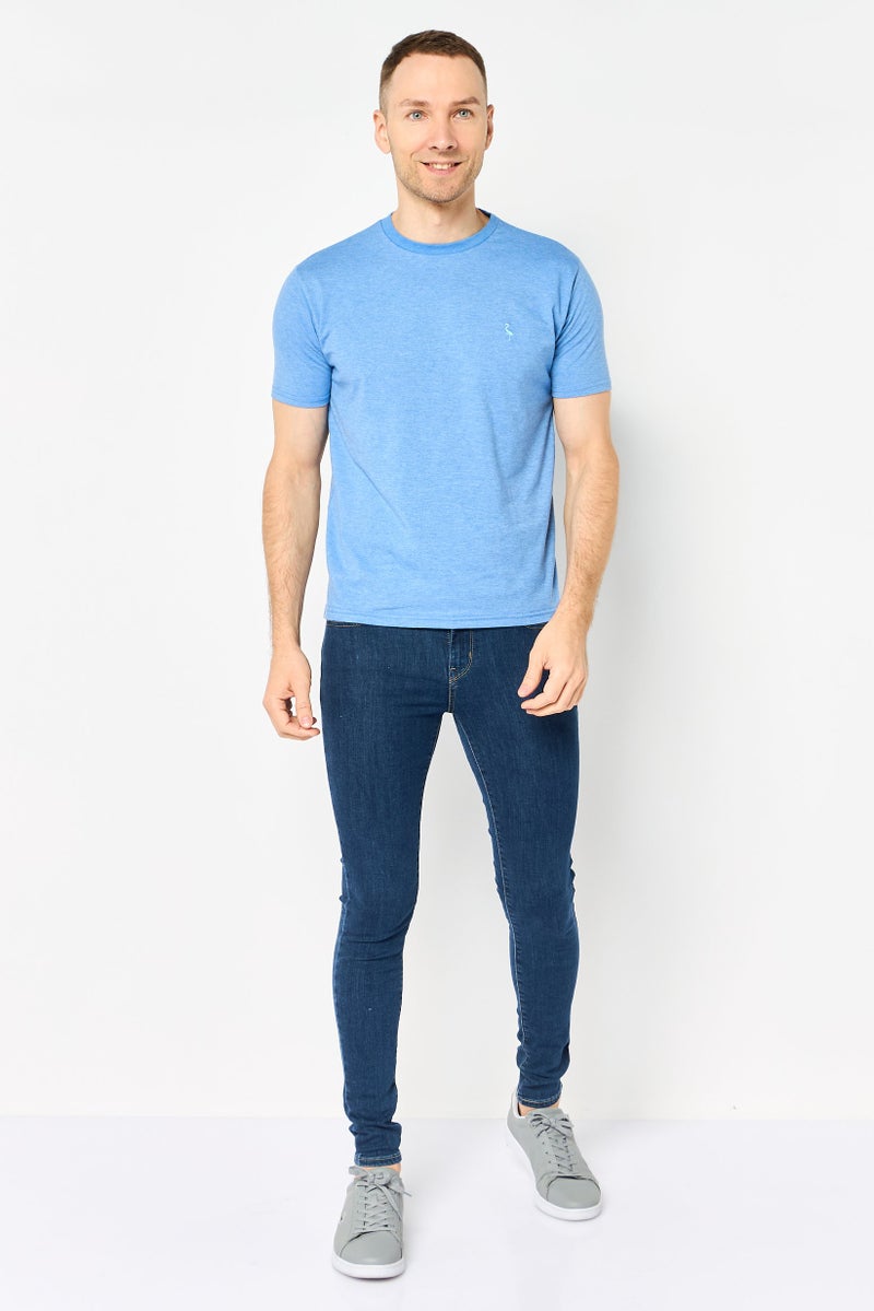 Tailorbyrd Men Crew Neck Short Sleeve Embroidered Logo T-Shirt, Blue - Image 2