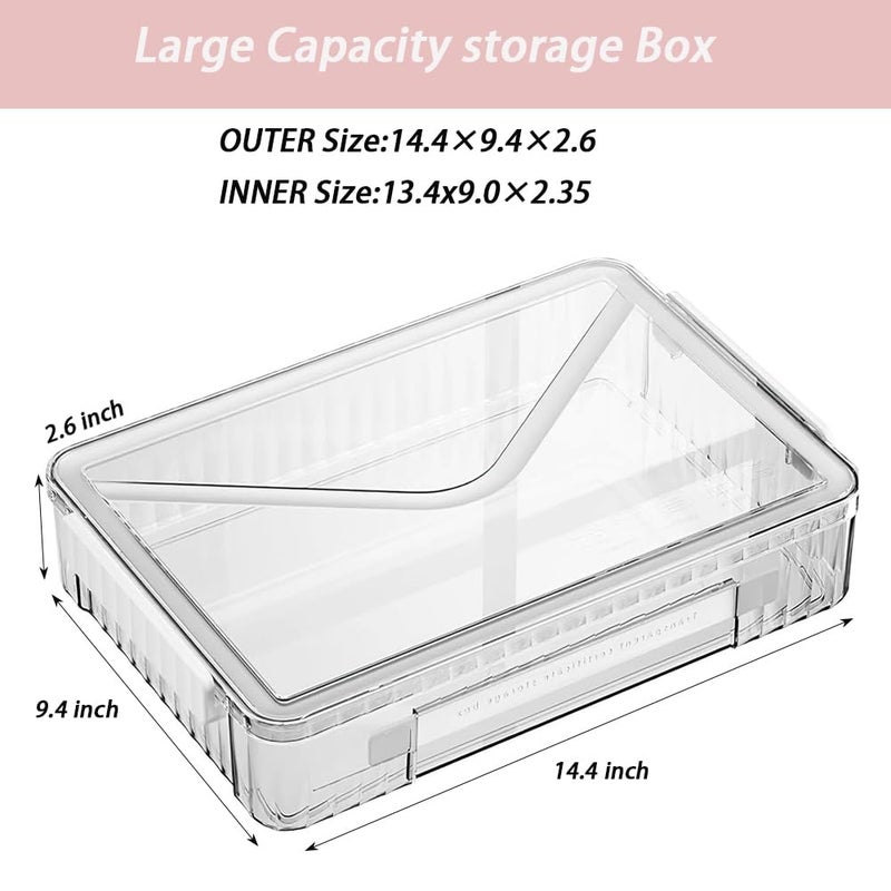 RHONZHAO 2 Pack Clear Plastic File Boxes w/Latching Lids, Stackable A4 Storage (â€ŽWhite Latches, Large) - Image 2