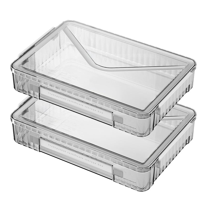 RHONZHAO 2 Pack Clear Plastic File Boxes w/Latching Lids, Stackable A4 Storage (â€ŽWhite Latches, Large) - Image 1