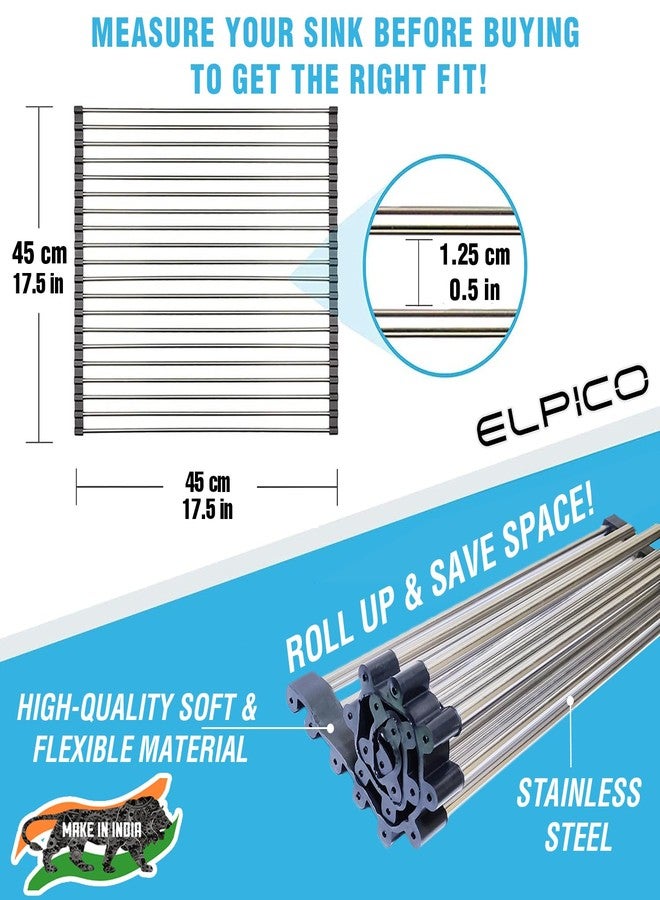 Elpico رف تجفيف الأطباق متعدد الأغراض قابل للطي من Elpico، يُوضع فوق حوض المطبخ، قابل للتعديل، مصنوع من الفولاذ المقاوم للصدأ (45 × 45 سم) (17.5 × 17.5 بوصة) - Image 2