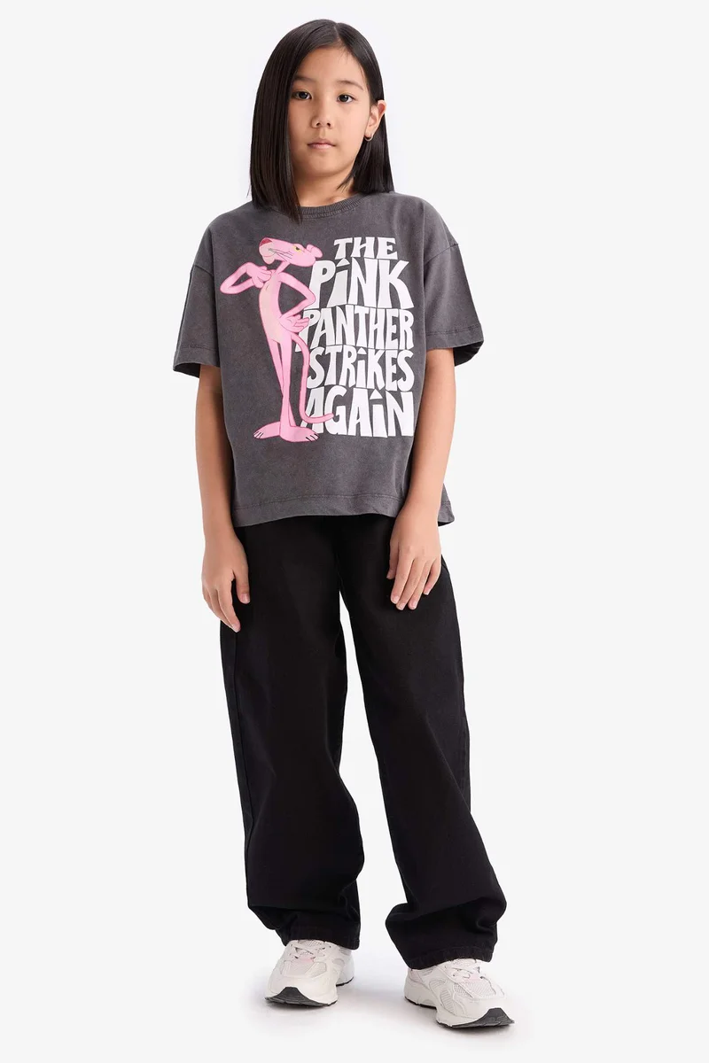 DeFacto Girl Pink Panther Oversize Fit Crew Neck Short Sleeve T-Shirt