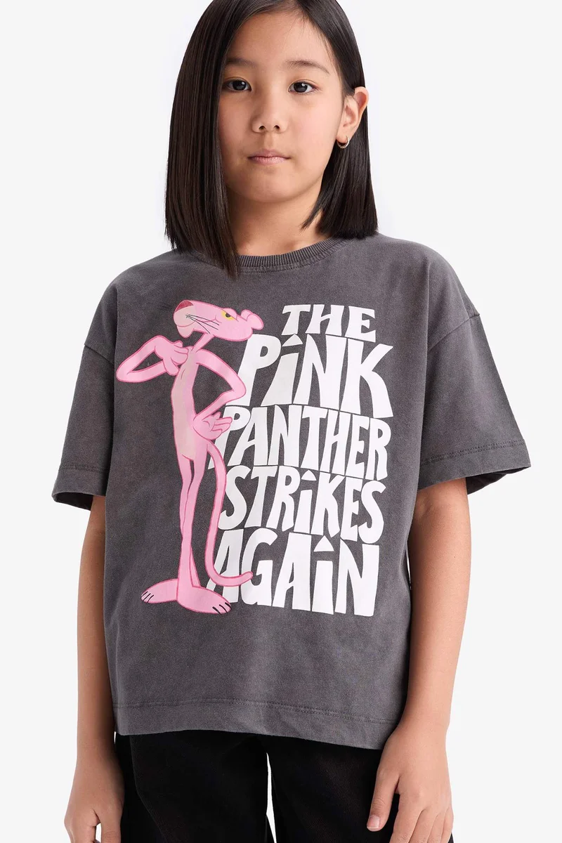 DeFacto Girl Pink Panther Oversize Fit Crew Neck Short Sleeve T-Shirt
