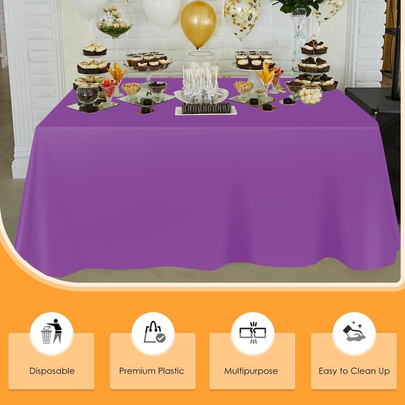 tujol Purple Disposable Plastic Table Cloth Roll 54" X 100', Plastic Table Cover with Cutter Box, Cut to Size Disposable Tablecloth for Parties - Image 4