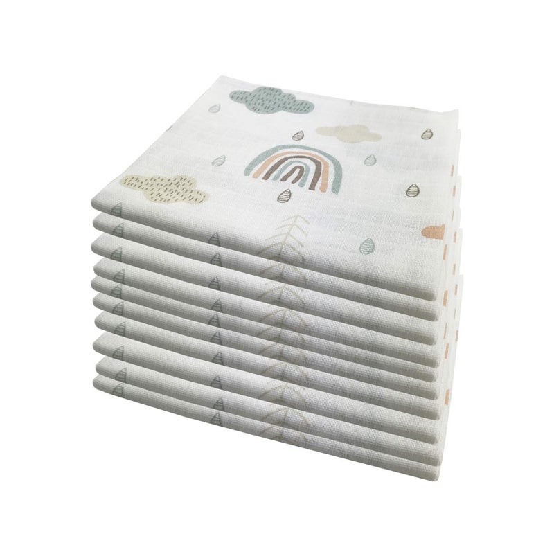 Baby Uma MMC 10x burp cloths muslin diapers baby cotton 80x70 cm | ÖKO-TEX (clouds (10 green)) - Image 1