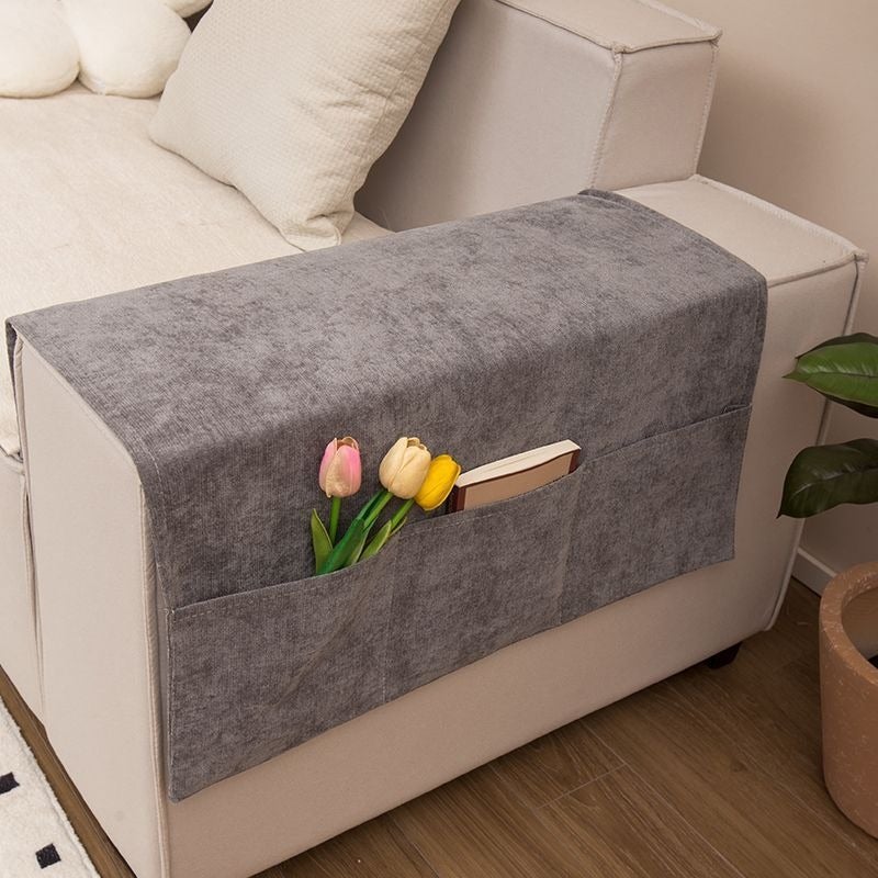 Di Ai Chenille Sofa Armrest Cover with Side Pocket, Universal Fit, Dust-Proof Armchair Protector, Solid Color, Modern Style - Image 1