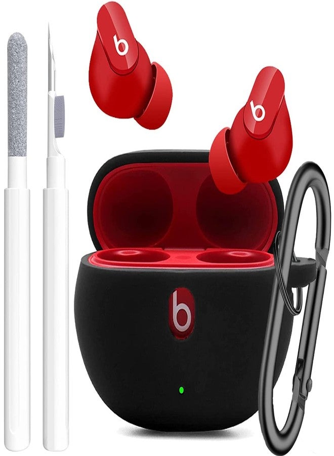 Olytop for Beats Studio Buds silicon Case with Cleaner kit 2021/2023, Soft Silicone Case for New Beat Studio Buds Plus Cover Protective Skin with Keychain, Cleaning Pen for Beat Studio Earbuds, Black - Image 1