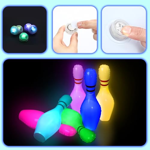 Poen 7 Pcs Glow in the Dark Giant Inflatable Bowling Set Including 6 Pcs 27 Inches Bowling Pins and a 24 Inches Inflatable Ball Adults Outdoor Indoor Family PartyGlow in the Dark - Image 3