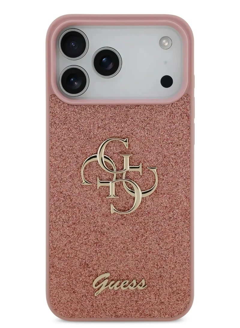 GUESS iPhone 17 Pro Max Case PU Glitter Cover With Big 4G Metal Logo - Pink