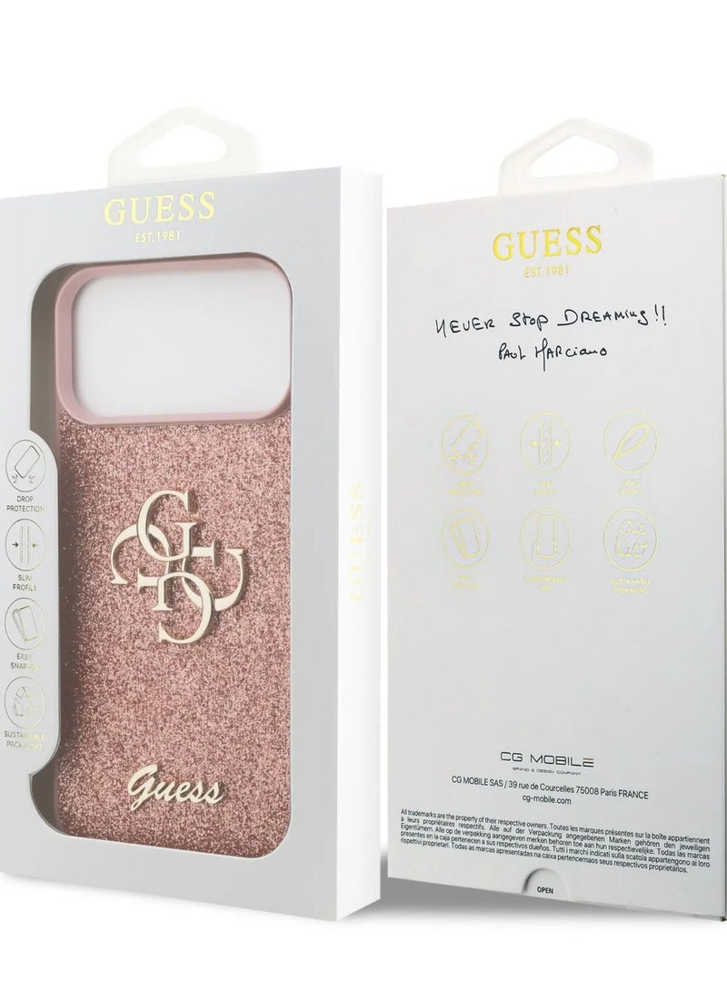 GUESS iPhone 17 Pro Max Case PU Glitter Cover With Big 4G Metal Logo - Pink - Image 5