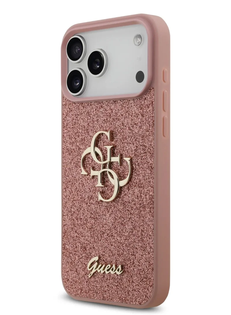 GUESS iPhone 17 Pro Max Case PU Glitter Cover With Big 4G Metal Logo - Pink