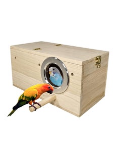 NNC PETS Wooden bird house for Budgie, Canary, and Other small birds, Natural wood bird nesting box with Standing perch and Open-top design, Suitable for backyard 30 cm (Beige)  - Image 1