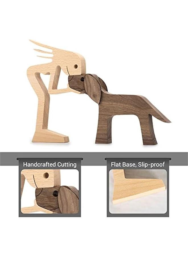 Wooden Sculptures Handmade Accents Craft Figurine for Home Decor Accents, Woman and Dog Wooden Statue, Animal Sculptures Collection, Gift for Men Women Natural ECO Friendly Large Size 10x6x0.8 inches - Image 3