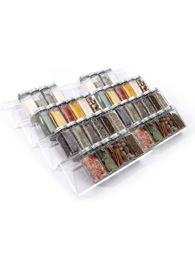 KITCHENOO Clear Acrylic Spice Drawer Organizer, 12 Tier - 2 Expandable Sets, Spice Organizer for Drawers/Countertop (Jars Not Included)  - Image 1