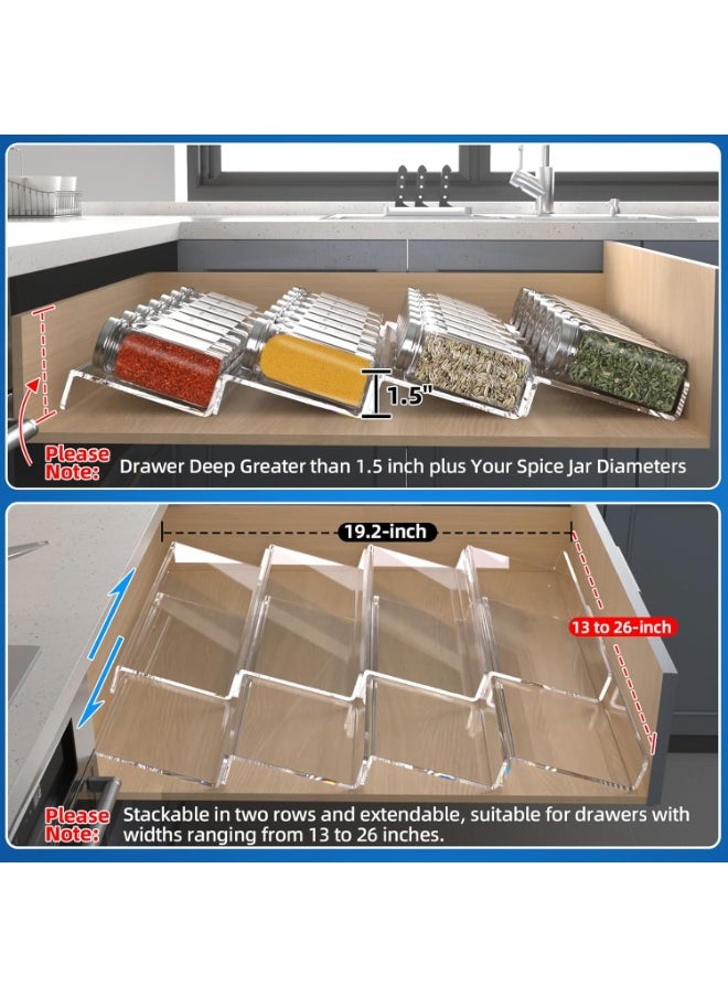 KITCHENOO Clear Acrylic Spice Drawer Organizer, 12 Tier - 2 Expandable Sets, Spice Organizer for Drawers/Countertop (Jars Not Included)  - Image 4