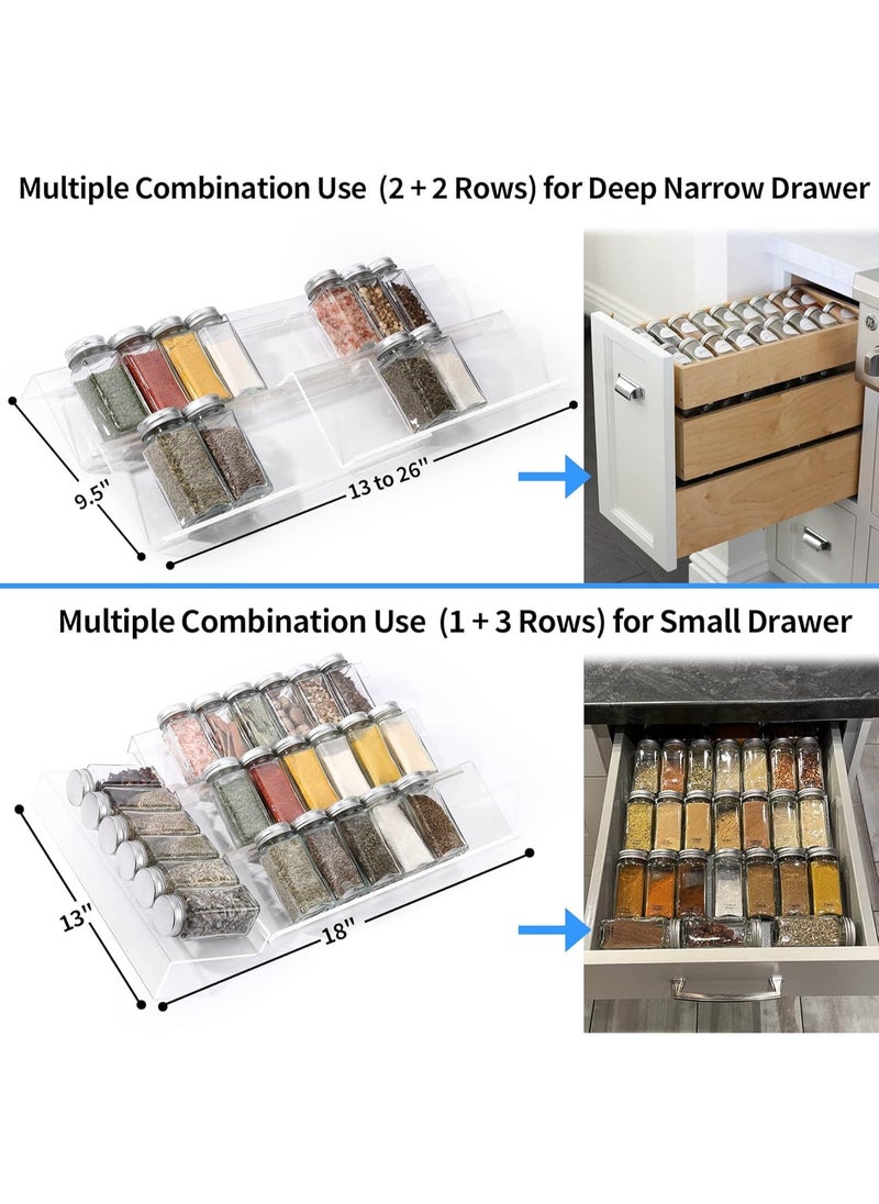 KITCHENOO Clear Acrylic Spice Drawer Organizer, 12 Tier - 2 Expandable Sets, Spice Organizer for Drawers/Countertop (Jars Not Included)  - Image 5