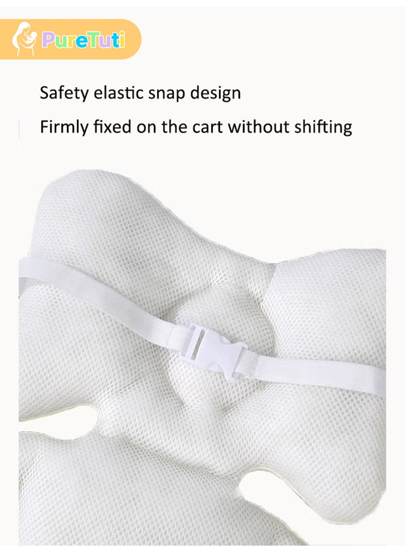 PureTuti Stroller & High Chair Support Cushion – Dual-Sided Orthopedic Seat Pad with 3D Airflow Mesh & Partition Support | Universal Fit for Prams & Infant Chairs | Machine Wash（white） - Image 3