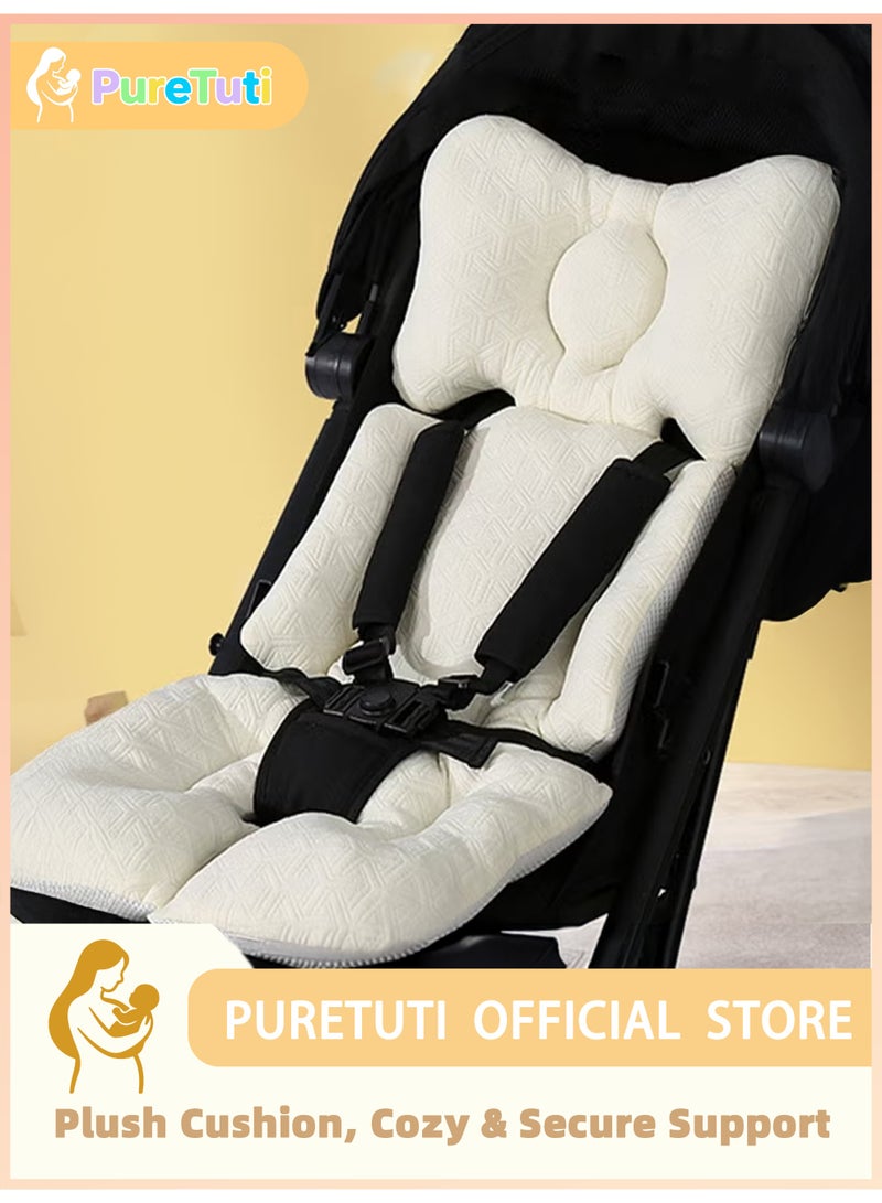 PureTuti Stroller & High Chair Support Cushion – Dual-Sided Orthopedic Seat Pad with 3D Airflow Mesh & Partition Support | Universal Fit for Prams & Infant Chairs | Machine Wash（white） - Image 1