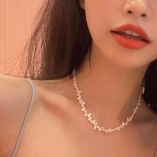 GIGB PBDK Baroque Seed Pearl Choker Necklace for Women 14K Gold Irregular Vintage Pearl Beaded Necklace Minimalist Beads Choker Wedding Christmas Accessory (Gold) - Image 2