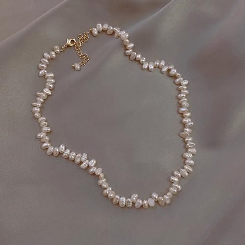 GIGB PBDK Baroque Seed Pearl Choker Necklace for Women 14K Gold Irregular Vintage Pearl Beaded Necklace Minimalist Beads Choker Wedding Christmas Accessory (Gold) - Image 5